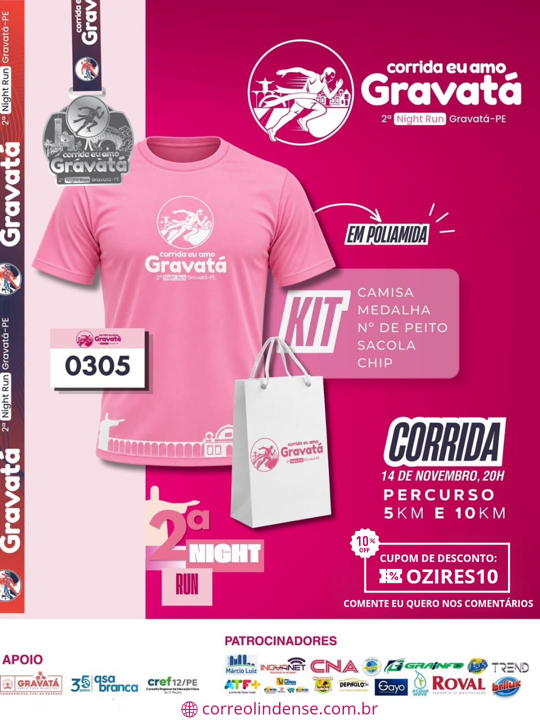Banner da prova Corrida Eu Amo Gravatá - 2ª Night Run