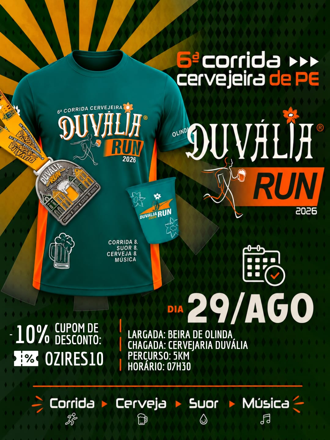 Banner da prova 6ª Corrida Cervejeira de PE – Duvália Run 2026