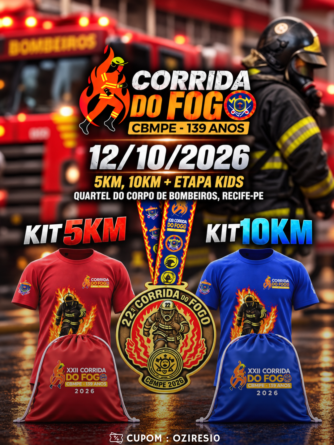 Banner da prova 22ª Corrida do Fogo e Corrida do Foguinho