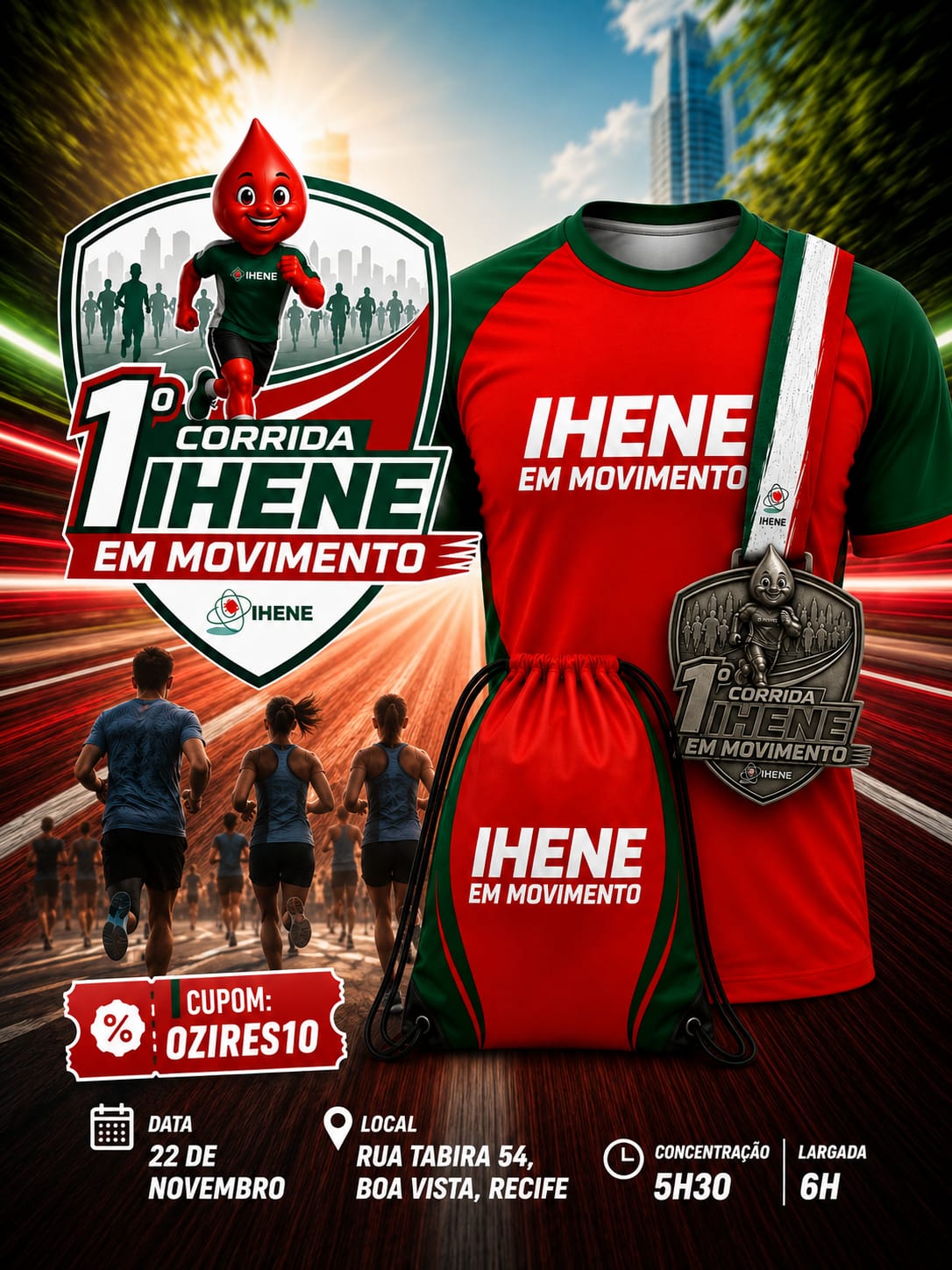Banner da prova 1ª Corrida IHENE em Movimento
